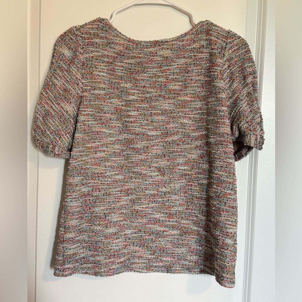 LOFT Ann Taylor Colorful Tweed Short Twist Sleeve Knit Top - Casual Workwear - Picture 8 of 14